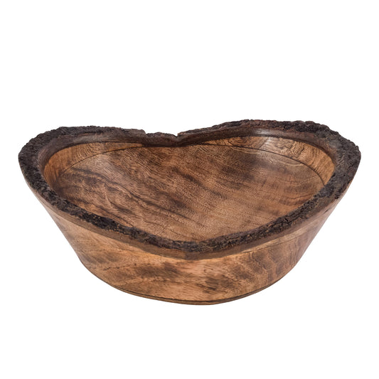 Divit Shilp Natural Wooden Tray, Serving Bowl for Salad, Veggies and Fruits, Large Deep Tray for Family, Party (Bark Edge Wavy Bowl)