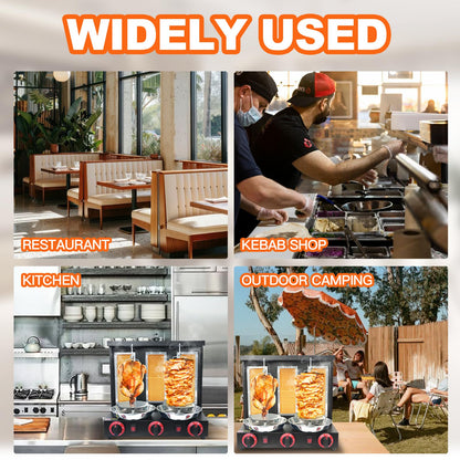 YYUIXUNLI Shawarma Machine Propane Vertical Chicken Rotisserie Broiler with 3 Burners Rotating Kebab Grill Gyro Machine