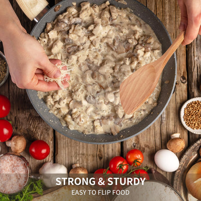 Airesly Wooden Spatula,Premium Beech Wood Spatula with Long Handle, Non-Stick Flat Frying & Wok Turner for Kitchen Cookware - Handmade Kitchen Essentials for Cooking