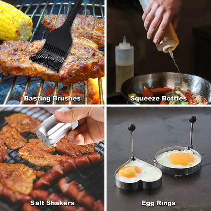 ROMANTICIST 19PCS Griddle Accessories Set - Flat Top Teppanyaki Spatula Set with Scraper, Basting Cover for Camp Chef- Home Cooking Griddle and Outdoor BBQ Gifts for Christmas