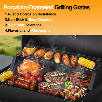 Charcoal Grill with Warming Rack - Porcelain-Coated Cooking Grates, Adjustable Temperature Control, Easy-Clean Ash Pan & Foldable Side Table - Perfect for Backyard BBQs, Tailgating & Camping