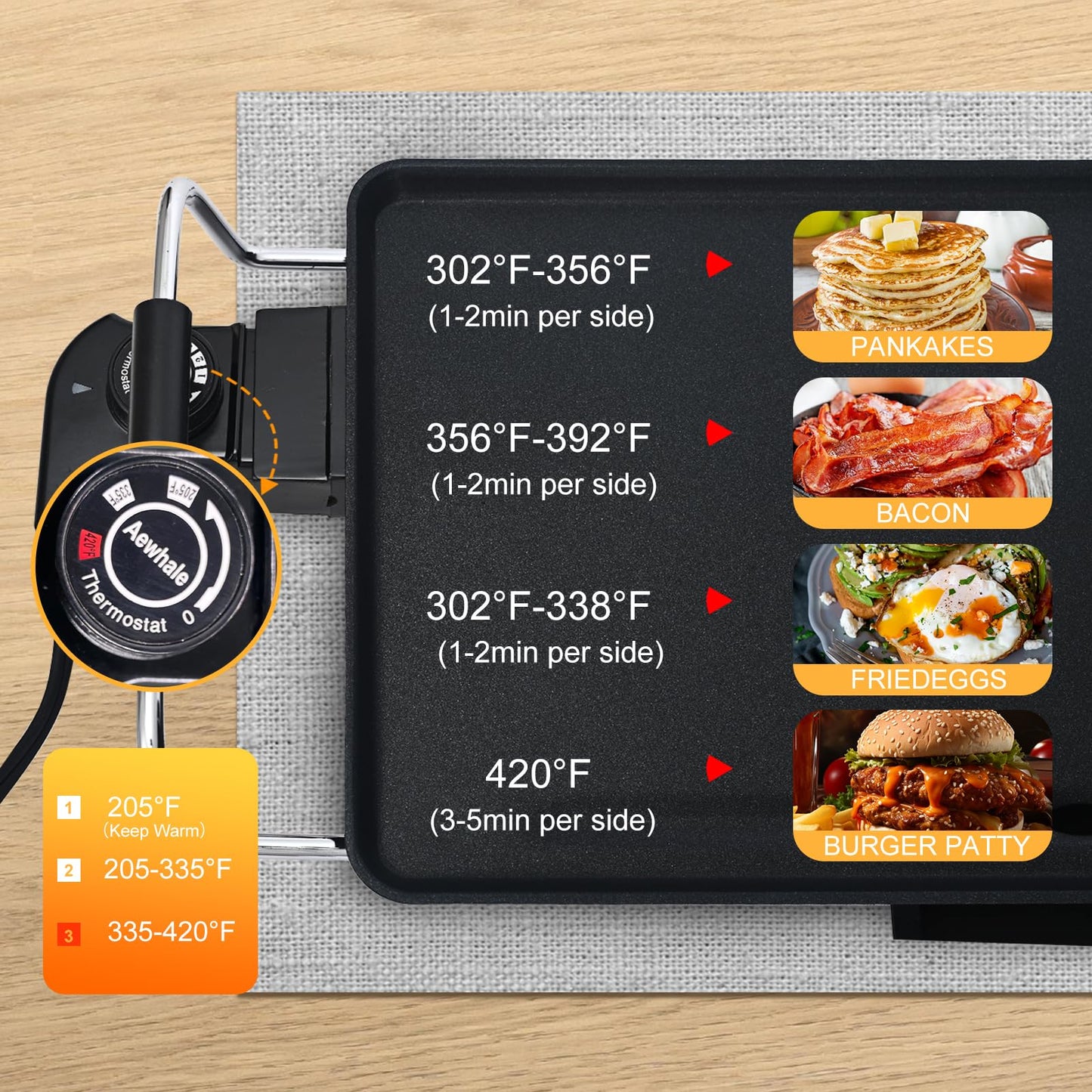 AEWHALE 3-in-1 Electric Nonstick Griddle Grill 1800W,Teppanyaki Grill with Removable Temperature Control & Drip Tray for Pancakes Burgers Eggs,22"x 10.5"