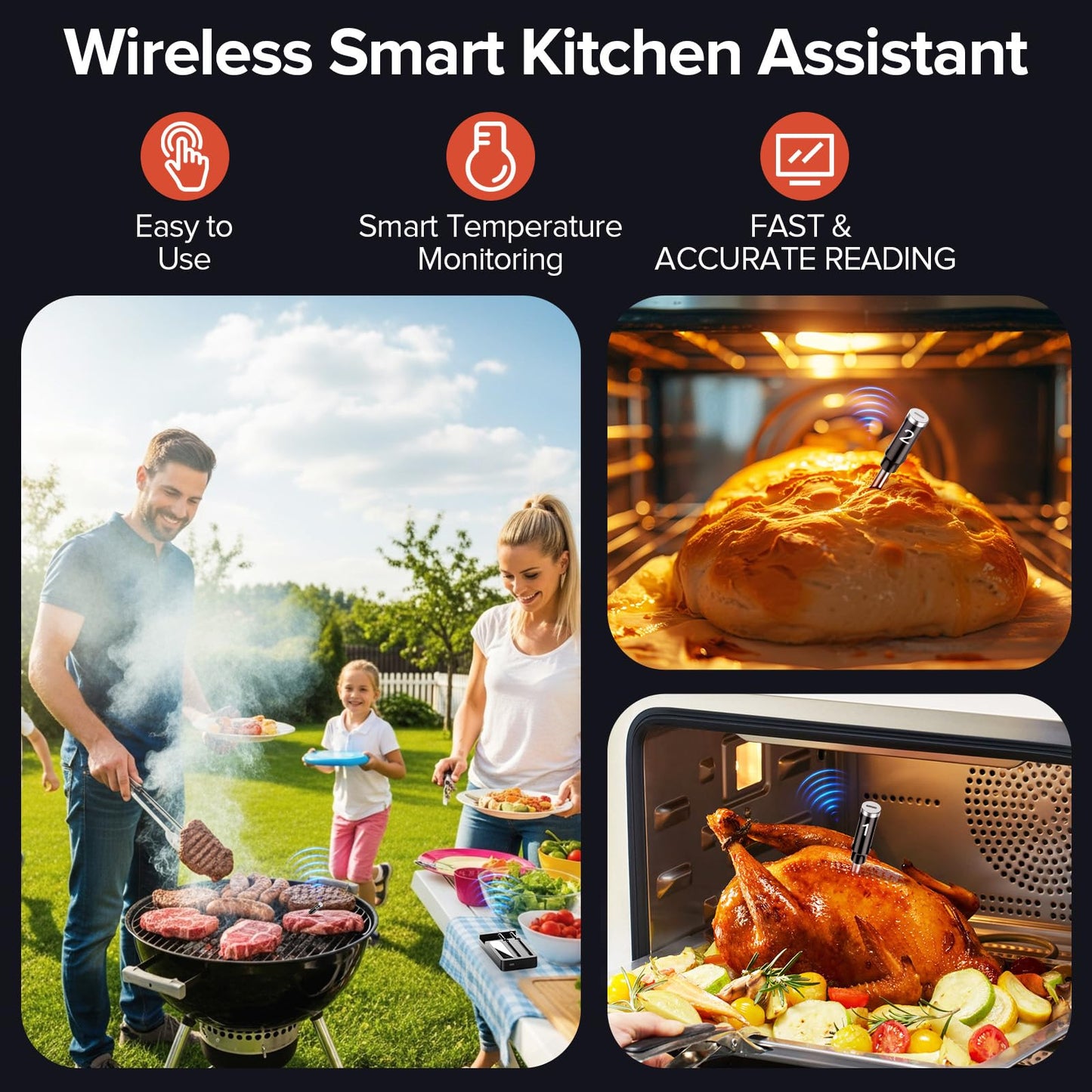 Smart Wireless Meat Thermometer with Dual Probes - Advanced Bluetooth Cooking Thermometer for Perfect Grilling, Smoking, Oven Roasting & Air Frying, Long Range Monitoring & Smart Alerts