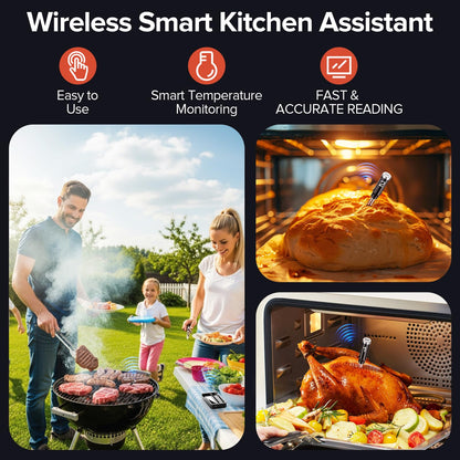 Smart Wireless Meat Thermometer with Dual Probes - Advanced Bluetooth Cooking Thermometer for Perfect Grilling, Smoking, Oven Roasting & Air Frying, Long Range Monitoring & Smart Alerts