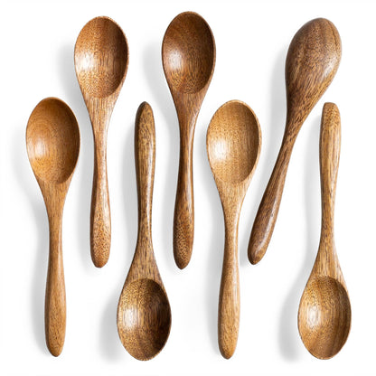 Hefild 7 PCS Small Wooden Spoons, 5.8 Inch Honey Spoons for Tea, Acacia Wooden Honey Teaspoon for Coffee, Little Tiny Wood Spoons, Bamboo Table Spoon for stirring, Wooden Spoons for Utensils Set