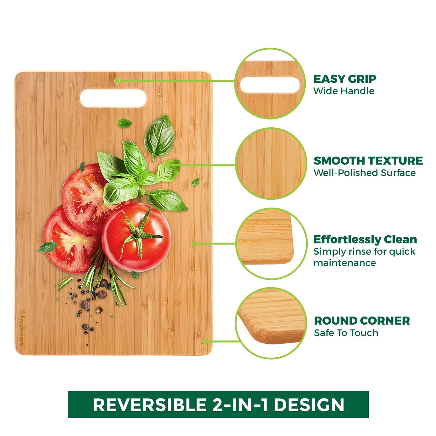 Bamboo Cutting Boards for Kitchen [Set of 3] Wood Cutting Board for Chopping Meat, Vegetables, Fruits, Cheese, Knife Friendly Serving Tray with Handles