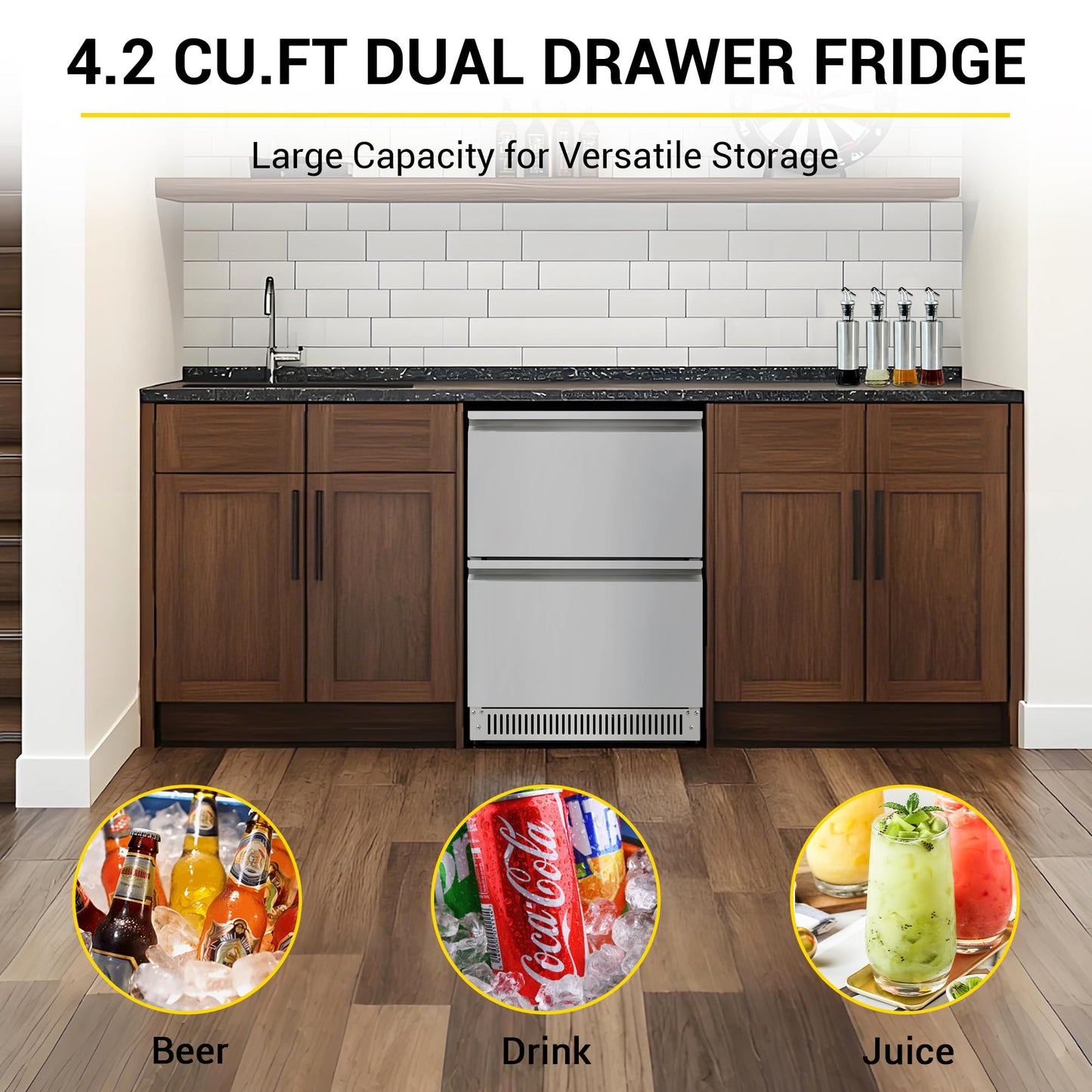 CT Copper Tailor 5-Piece Outdoor Kitchen Package BBQ Gas Grill Island, 32" Built-in Grill 4 Burners Cabinet Style, Kitchen Sink, 4.2 cu.ft Dual Drawer Fridge, Fridge & Cooler Cabinet (Liquid Propane)