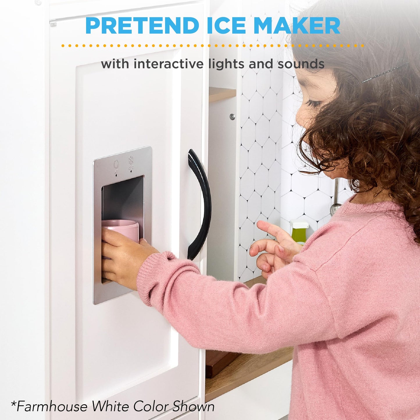 Best Choice Products Pretend Play Corner Kitchen, Ultimate Interactive Wooden Kids Playset w/Lights & Sounds, Ice Maker, Hood - Farmhouse White