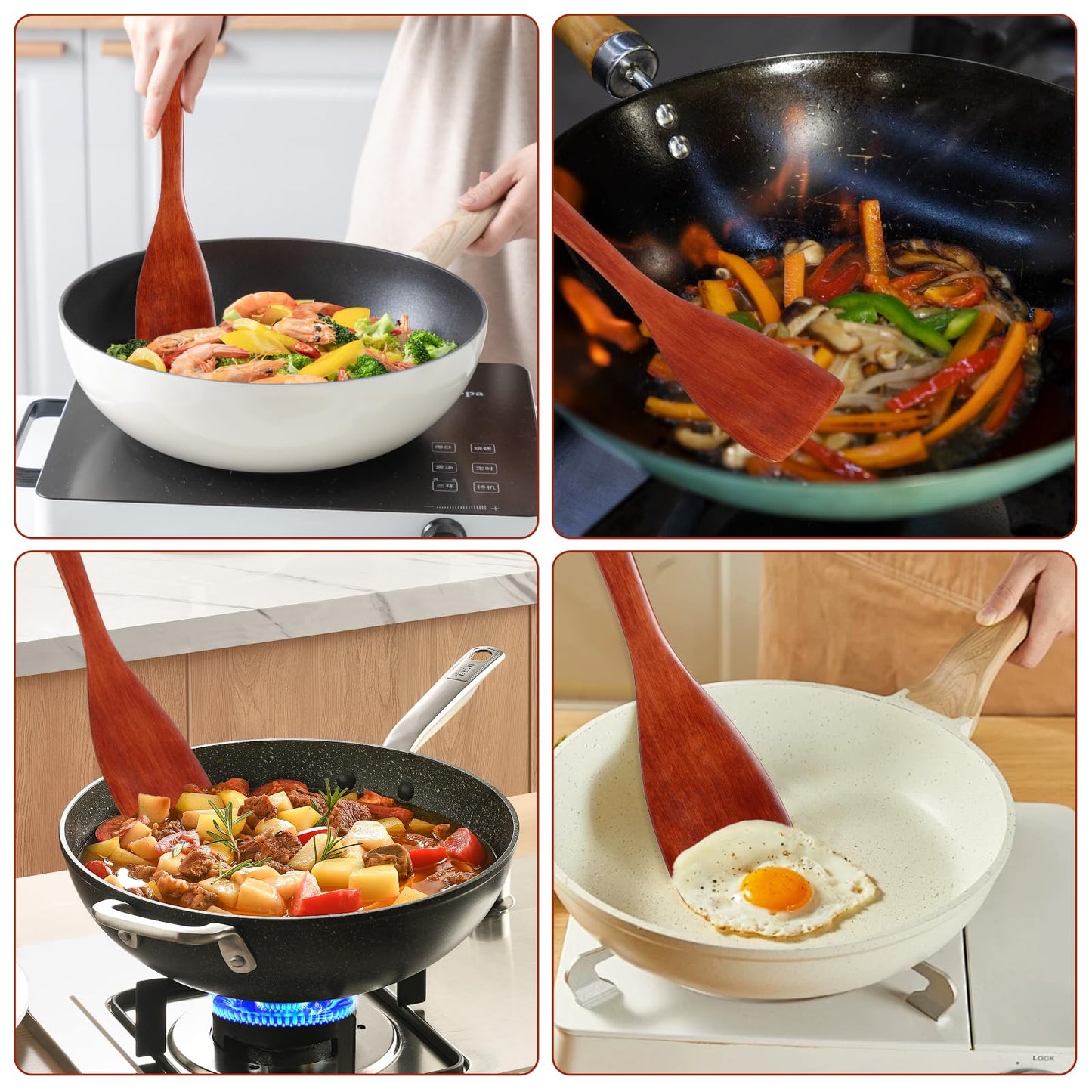 2 Pcs Wooden Spatula Wood Utensils Set for Cooking 13in Natural Wooden Spatula for Cooking Long Handle Wood Spatula Kitchen Spatula for Non-Stick Cookware