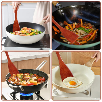 2 Pcs Wooden Spatula Wood Utensils Set for Cooking 13in Natural Wooden Spatula for Cooking Long Handle Wood Spatula Kitchen Spatula for Non-Stick Cookware