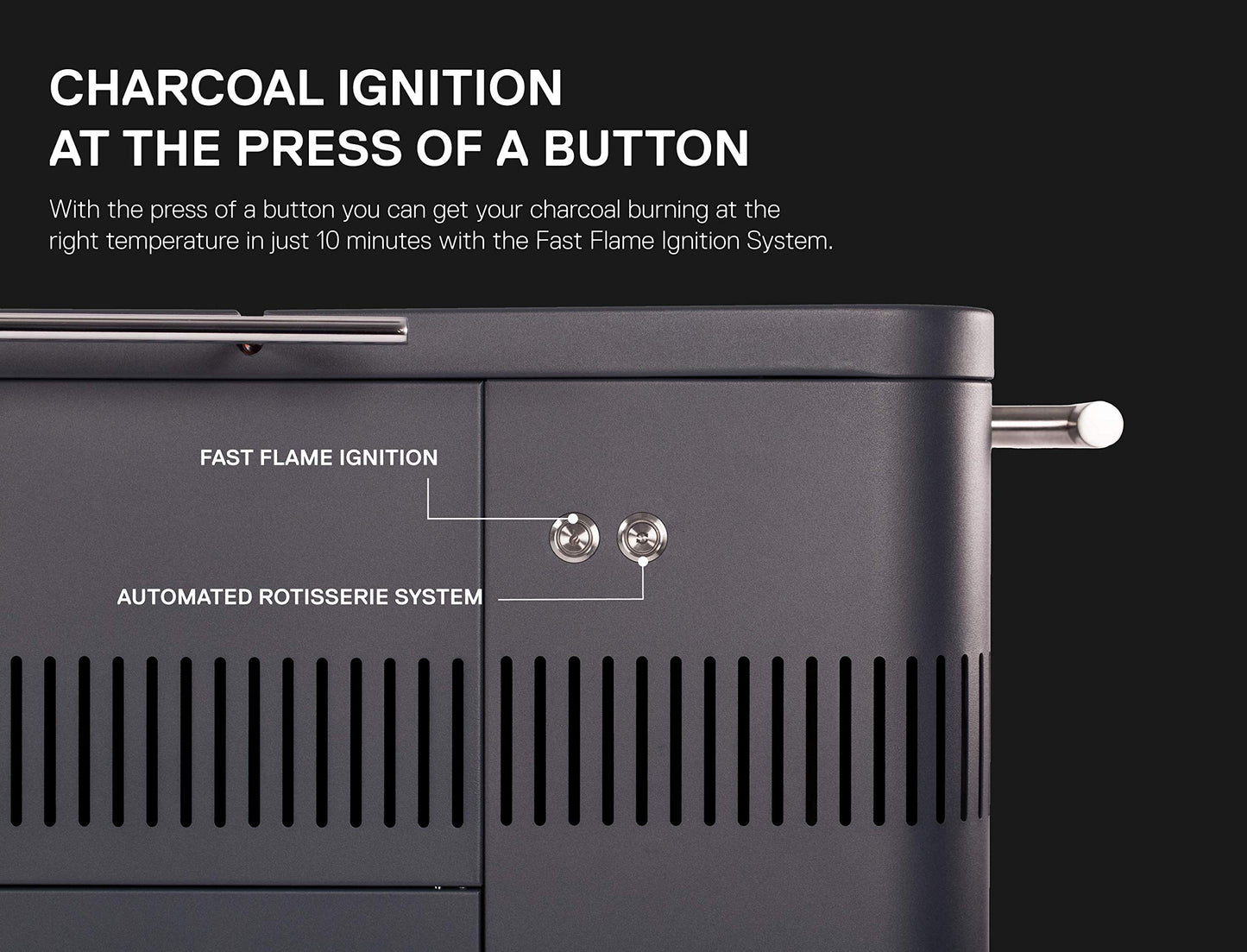 Everdure by Heston Blumenthal HUB 54-In. Charcoal Grill With Patented Built-in Rotisserie System & Quick Electric Ignition, Outdoor BBQ, Electric Starter, Adjustable Height, Easy Clean-Up, Matte Black