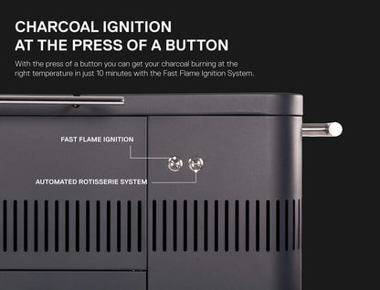 Everdure by Heston Blumenthal HUB 54-In. Charcoal Grill With Patented Built-in Rotisserie System & Quick Electric Ignition, Outdoor BBQ, Electric Starter, Adjustable Height, Easy Clean-Up, Matte Black