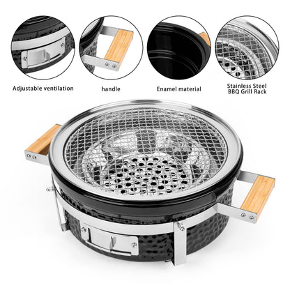 Onlyfire Ceramic Hibachi Charcoal Grill with Grid Lifter, 14" Portable BBQ Yakitori Grill with Stainless Steel Grate for Outdoor Patio Backyard Barbecue Cooking, GS305