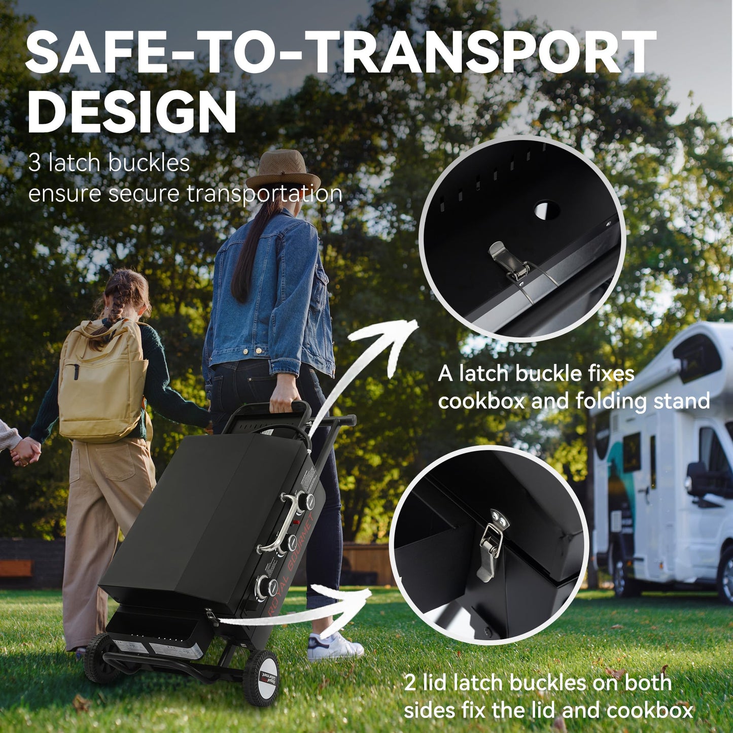 Royal Gourmet PD3001 3-Burner Propane Gas Griddle with Collapsible Stand, 23-Inch Portable Griddle with Side Table & 314 Sq. In. Cooking Area for Camping, Tailgating, Backyard & Patio, Black