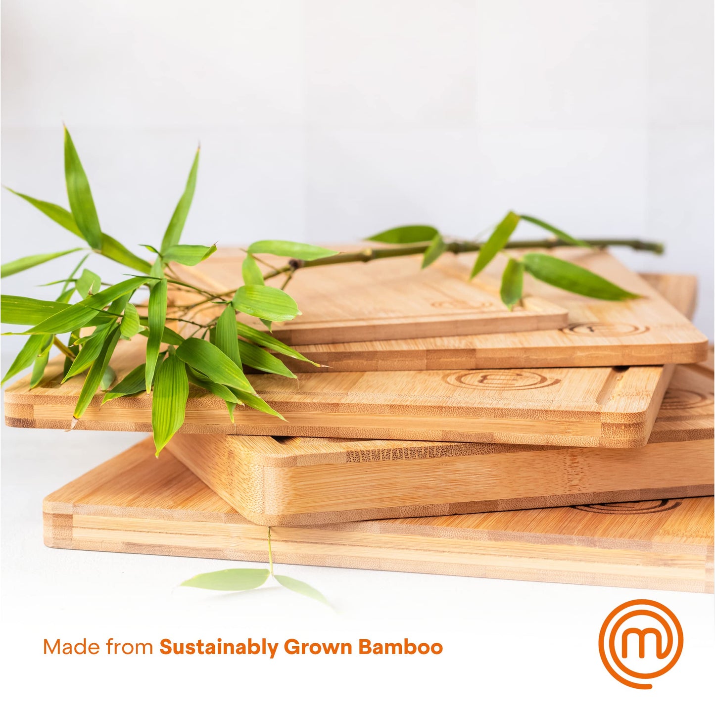 MasterChef Bamboo Cutting Boards for Kitchen, Wooden Cutting Board Set of 3, Natural, Organic & Food Safe Surface, Reversible Large, Medium & Small Wooden Chopping Boards with Juice Grooves
