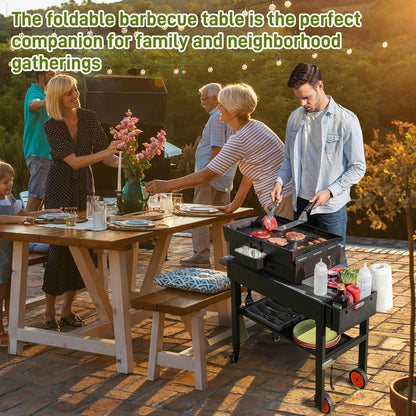 LKVHV Portable Outdoor Grill Table, Stand Solid and Sturdy 31"W x 17"D, Movable Kitchen Cooking Prep BBQ Cart With Wheels, Folding Cart for Ninja Grill, Blackstone Griddle 17"/22" etc.