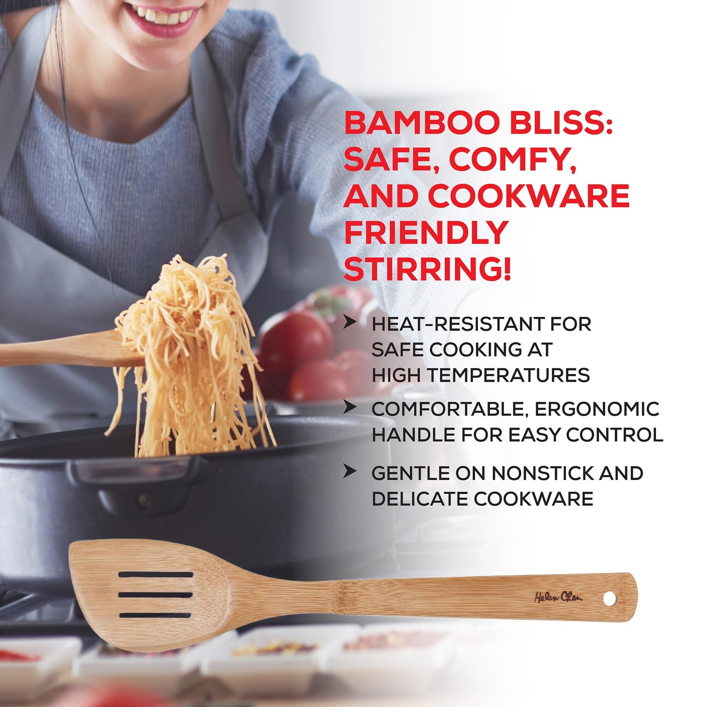 Helen’s Asian Kitchen Slotted Spatula, Natural Bamboo, 13-Inch