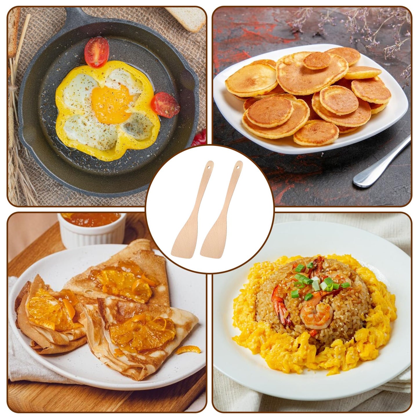 2 PCS Flat Wooden Spatula for Cooking, 13 Inch Long Handle Uncoated Beech Wood Spatula for Cooking, Non-scratch Frying Spatulas Flat Wooden Spoon Beech Wood Turners for Frying Cookware