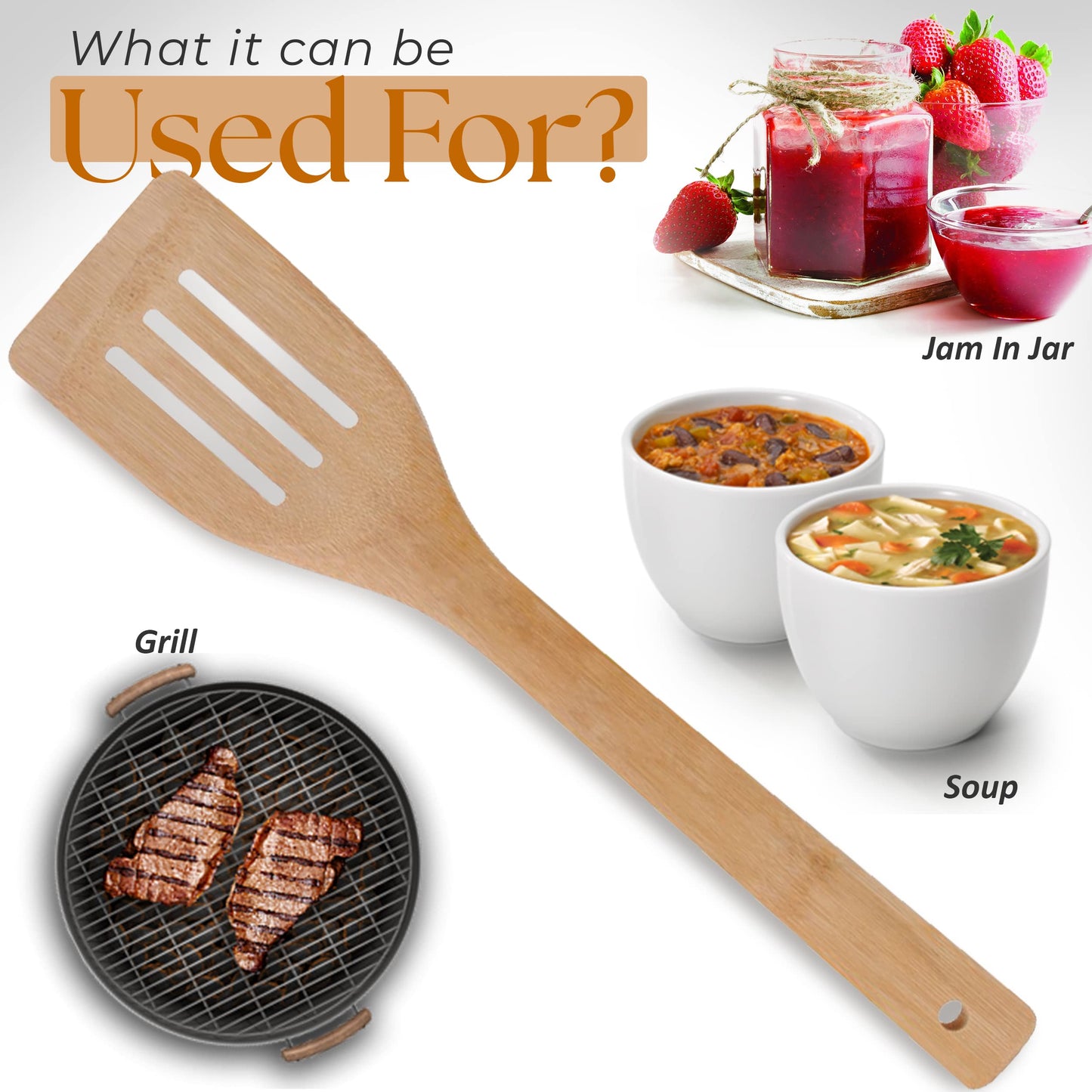 Alpine Cuisine Professional Cookware Bamboo Wood Slotted Spatula 12 Inch - Thin Slotted Spatula Heat Resistant Wood Handle for Cooking, Frying, Grilling & Flipping Fish Meat Eggs - Easy to Clean