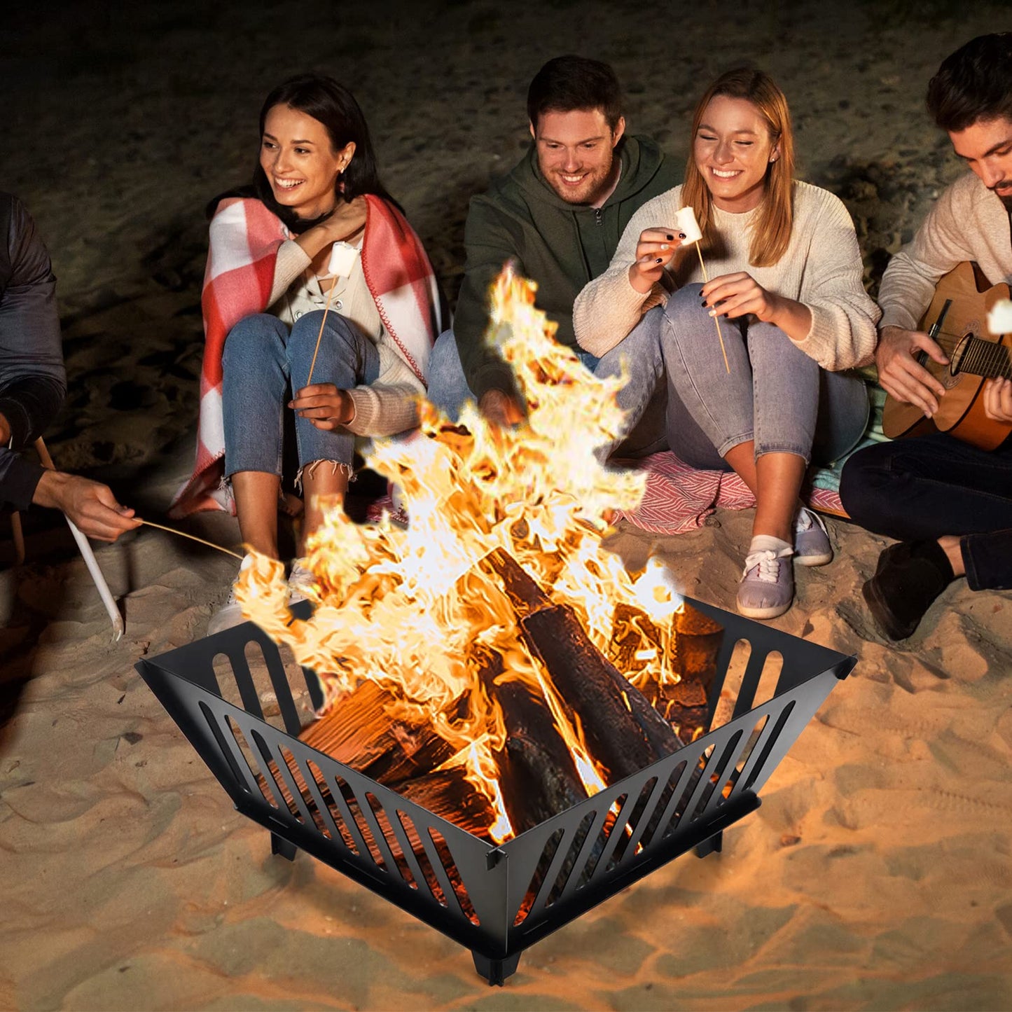 Fire Pit 25 Inch Outdoor Outside Wood Burning Portable Firepit Log Stove Fireplace for BBQ Camping Campfire Bonfire Backyard Garden Picnic Patio with Carrying Bag