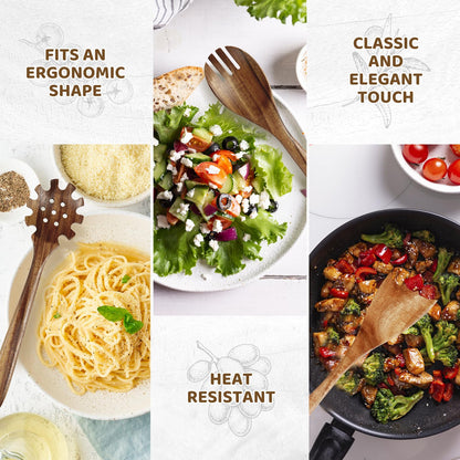 LSFCHUJU Wooden Spoons for Cooking - 10 Piece Natural Teak Wood Kitchen Utensil Set, Wooden Spoons Set with Holder, Spoon Rest & Hooks, Wooden Spatula Set with 7 metal hooks