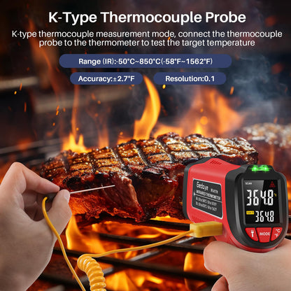 Infrared Thermometer Gun, Gedaye Laser Temperature with IR Pointer 13:1, Meat Temp Gun with Metal Probe, Adjustable Emissivity, -58℉ to 1076℉, Heat Thermometer for Cooking Pizza Oven Grill Fridge BBQ
