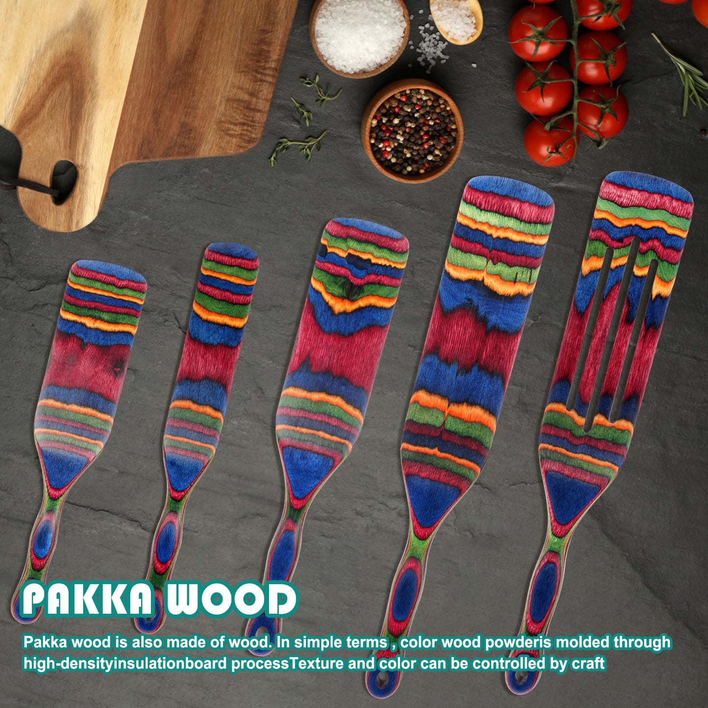 Spurtle Set, Wooden Utensils for Cooking, Kitchen Utensils Set, Pakkawood Kitchen Cooking Utensils Set, Apartment Essentials Wood Serving Spatula spoon, Home & kitchen Gift for Women & Men