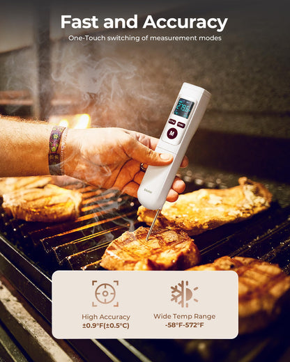 ERICKHILL Infrared Thermometer Gun, Heat Temp Temperature Gun with Meat Probe 2-in-1, Digital IR Laser Thermometer Gun for Cooking, Pizza Oven, Meat, Griddle, Grill, HVAC