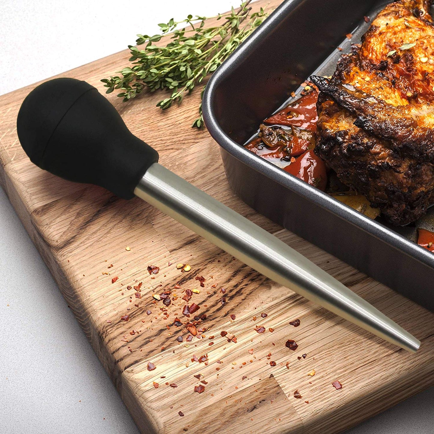 Best Utensils Stainless Steel Turkey Baster Commercial Grade Quality Rubber Bulb Including 2 Marinade Injector Needles And Silicone Basting Brush