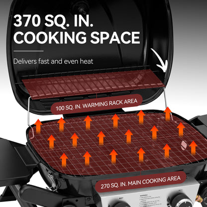 Royal Gourmet GT2005 2 Burner Portable Propane Gas Grill with Foldable Side Tables & Foldable Support Legs, Tabletop Gas Grill with Warming Rack for Outdoor Cooking & Grilling, Black