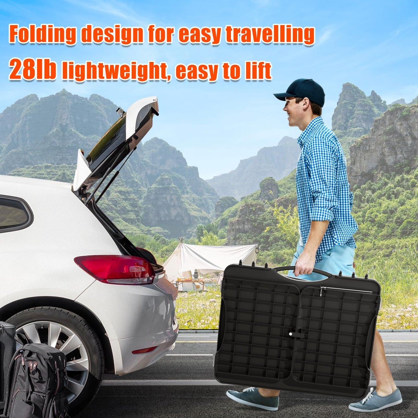 Grill Table Cart for Ninja Woodfire OG701 OG850 OG951, Pizza Oven Table Cart, Foldable Grill Stand for Ninja, Blackstone, Cuisinart, With Air Vent, Adjustable Height