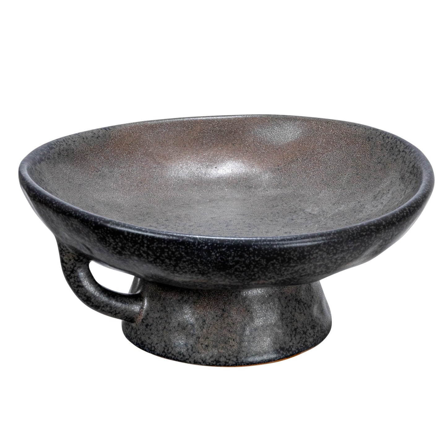 Creative Co-Op Stoneware Bowl with Handle and Base, Black Reactive Glaze