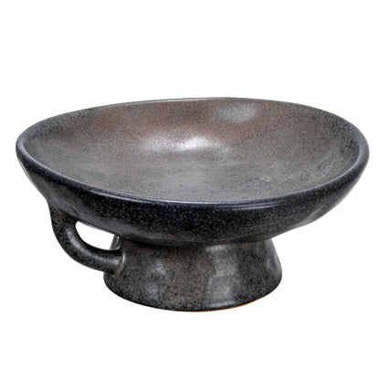 Creative Co-Op Stoneware Bowl with Handle and Base, Black Reactive Glaze