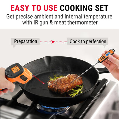 ThermoPro Temperature Gun, Infrared Thermometer Gun with Laser Pointer, Meat Thermometer Digital with Super Long Probe, Food Thermometer for Cooking, Laser Thermometer Gun -58℉-1022℉ Not for Human