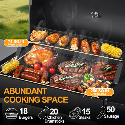 Charcoal Grill with Warming Rack - Porcelain-Coated Cooking Grates, Adjustable Temperature Control, Easy-Clean Ash Pan & Foldable Side Table - Perfect for Backyard BBQs, Tailgating & Camping