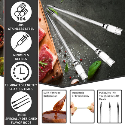 Turkey Meat Injector Syringe Kit with 3 Marinade Needles for BBQ Grill Smoker, 1 Cleaning Brush, 1 Oz/30 ml Large Capacity Injector Marinades for Meats Black