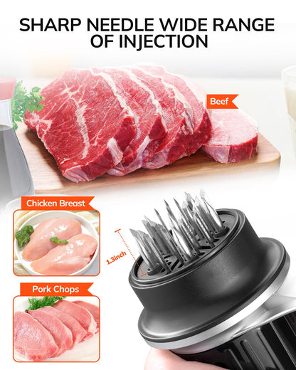 Smart Marinade Injector, 2-in-1 Meat Tenderizer With Flavor Syringe, 20 Stainless steel Blades For BBQ Steak Beef Turkey Brisket Pork Kitchen Cooking