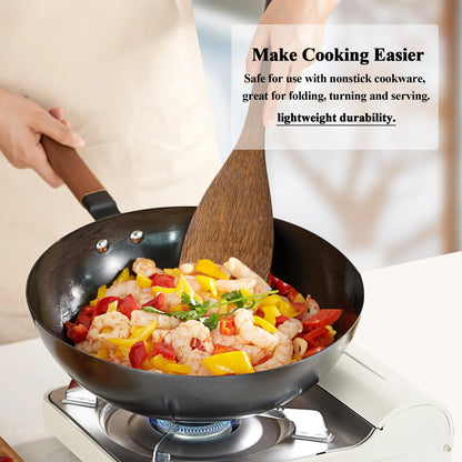 Wooden Spatula Nonstick Turner Acacia Wood, 12" Long Handle Flat Frying Spatulas Handmade for Kitchen Gifts, Ideal Cookware Utensils for Cooking Eggs, Fish, Pancakes, 2 Pack