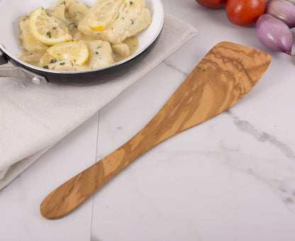 Eddington Italian Olive Wood Wide Spatula, Handcrafted in Europe, 12.5-Inches,Brown