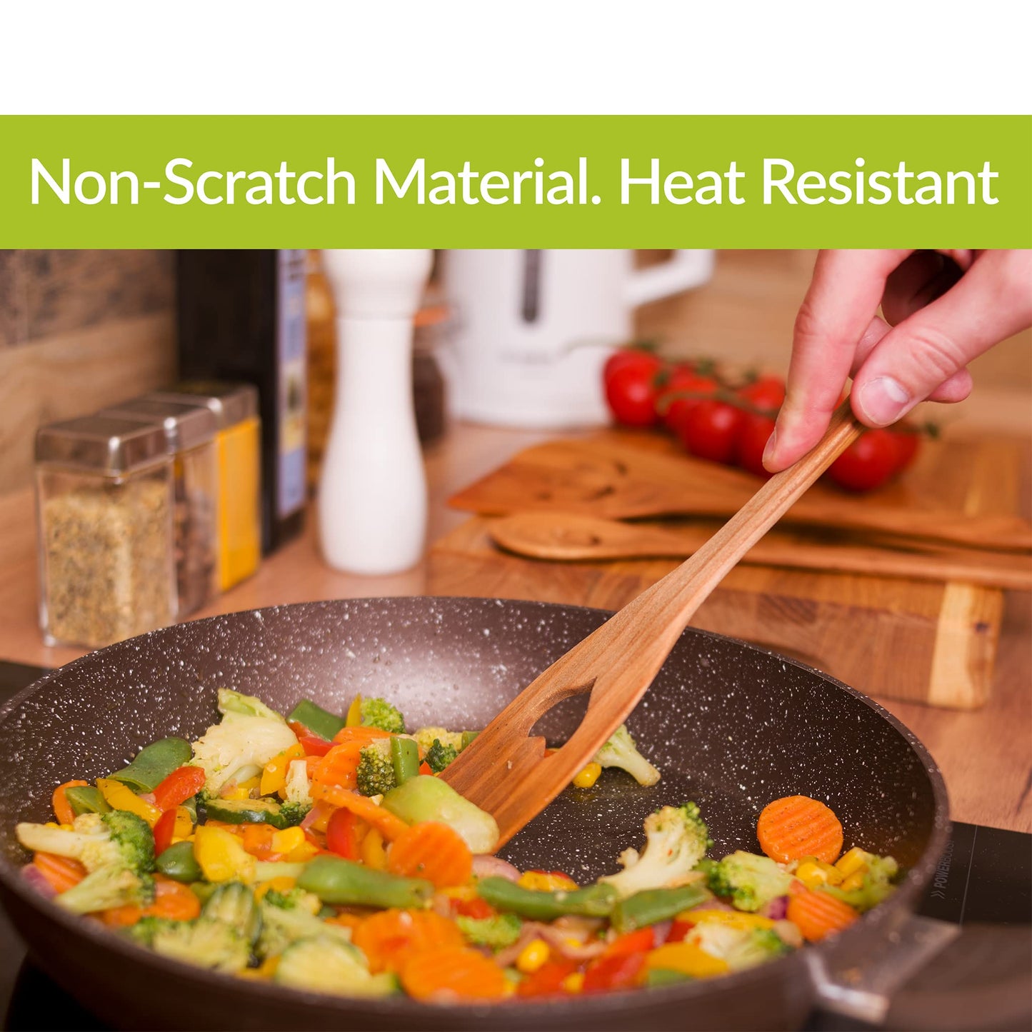 MFC 5-Piece Wooden Cooking Spoons - Kitchen Spatula Set from Natural Cherry Wood - Wooden Spoons for Cooking - Funny Utensil Set with Smiley Faces - Cooking Multipurpose Wood Utensils