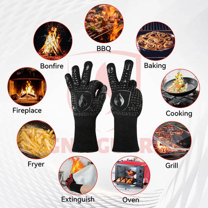 IGNISGUARD BBQ & Grill Gloves, 1472°F Silicone Oven Mitts Heat Resistant Gloves for Cooking, Oven Gloves with Fingers Fireproof Non-Slip Kitchen Gloves for Baking Grilling, 1-Pair Black