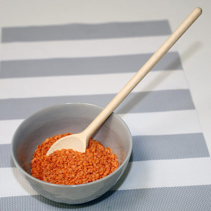 BICB Wooden Cooking Oval Spoons - 8”, 10”, 12”, 14” Long Mixing Set - Solid Beechwood Cookware - Perfect for Stirring, Mixing, Tasting, & Serving Food - Pack of 4, Rustic Brown Color