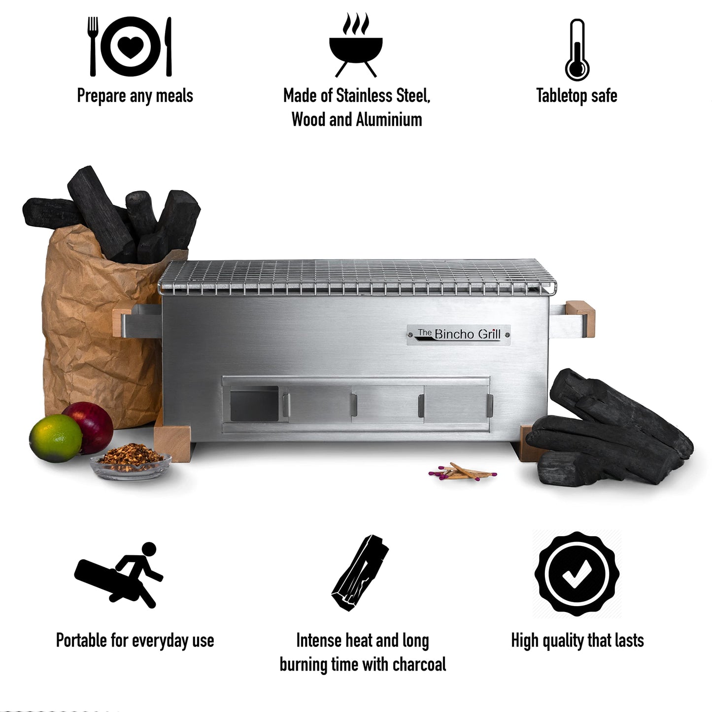 The Bincho Grill MG-168 Mini Yakitori Grill – Japanese Style Tabletop Charcoal Hibachi BBQ – Small Binchotan Grill for Authentic Japanese Grilling – Portable and Durable