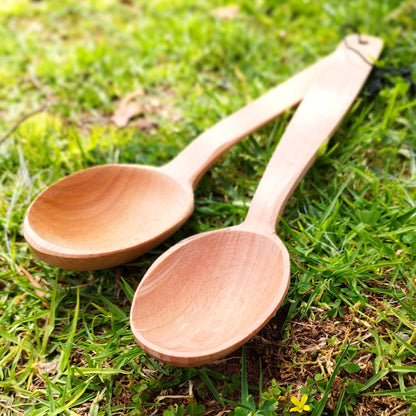 ECOSALL 14-inch Large Wooden Spoon, Heavy Duty Big Non-Stick Cooking Spoon with a Scoop and a Strong Long Handle for Stirring, Mixing, Canning in Big Pots. Long Wooden Spoon with a Loop.