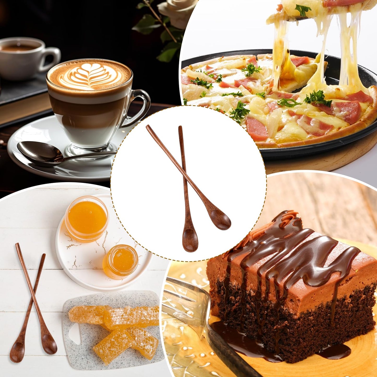 Piriuuo 2 Pcs Long Wooden Teaspoon, 9.25 Inch Honey Spoon Wooden Spoons for Honey Wood Coffee Spoon with Long Handle for Stirring Mixing (Brown)