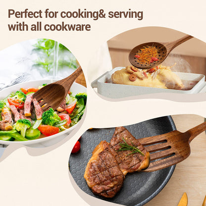 TANAAB Kitchen Wooden Spoons Utensils Set for Cooking, 5 Piece Acacia Wood Spoon Cooking Utensils Apartment Essentials Wooden Turner Spoon Spatula Kitchen Set for Nonstick Cookware (5-pieces-set)