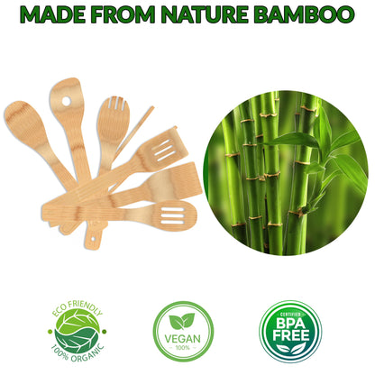 Wooden Spoons for Cooking - Utensils Holder - 7pcs Bamboo Utensil Set - Wooden spoons - Kitchen Utensils - Wooden Cooking Utensils - Wood Cooking Utensils Set - Kitchen Utensils Set Wood - Spatula