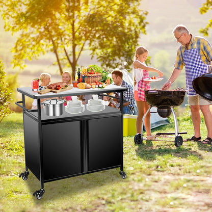 31" H Grill Cart with Storage - Outdoor BBQ Prep Table, Lockable Wheels & Magnetic Cabinet for Patio, Backyard, Tailgating