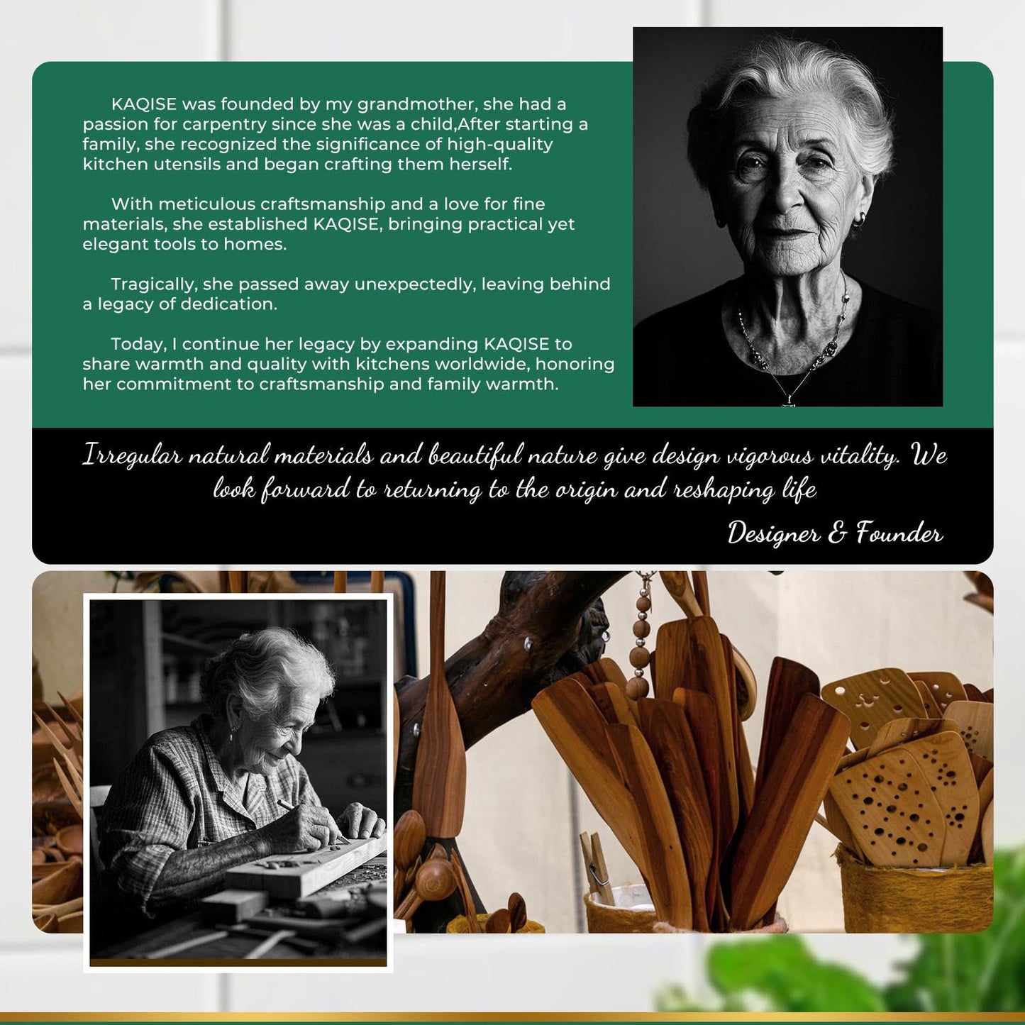 KAQISE 10PCS Wooden Utensils Set, Teak Wood Spoons&Spatulas,Kitchen Utensils for Nonstick Cookware-Spatula|Soup Ladle|Strainer Spoon|Pasta Fork,Heat Resistant Wooden Cooking Tools