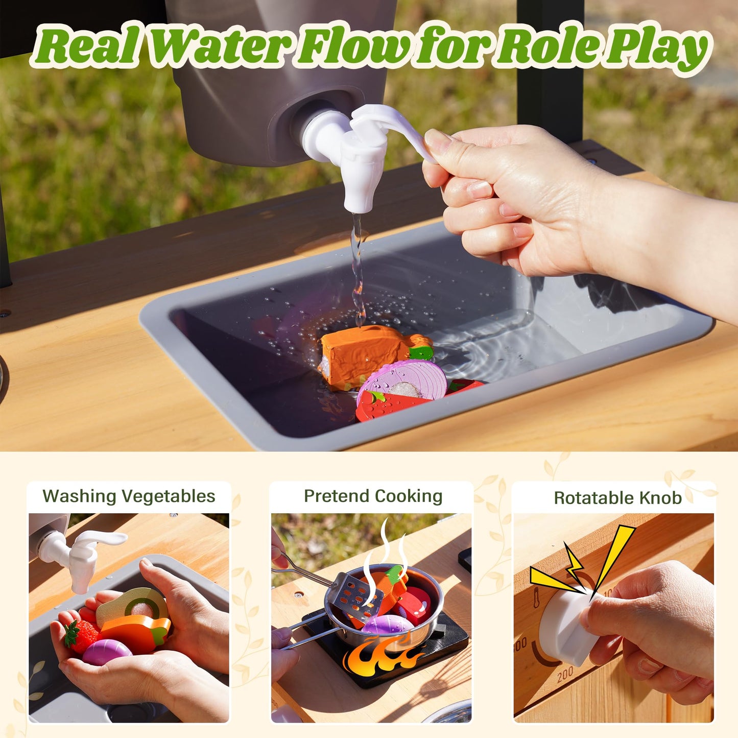 ROBOTIME Mud Kitchen for Kids Outdoor, Wood Outdoor Kitchen with Insect Observation Box & Planter Box, Toddler Play Kitchen with Removable Sink & Faucet, Pretend Outdoor Playset for Garden Fun